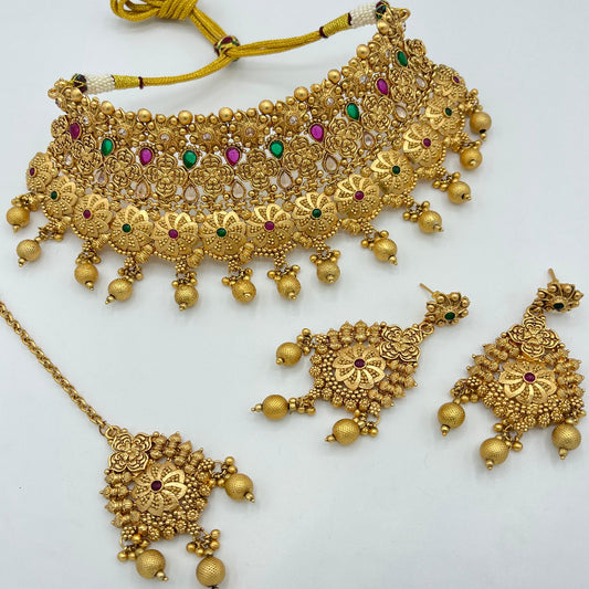 Indian Rajwadi Gold-Plated Necklace Set – Naseem Fashion Hub