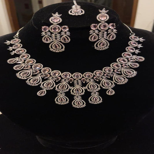 Bridal Set with Pink Stones Surrounded by Silver – Naseem Fashion Hub