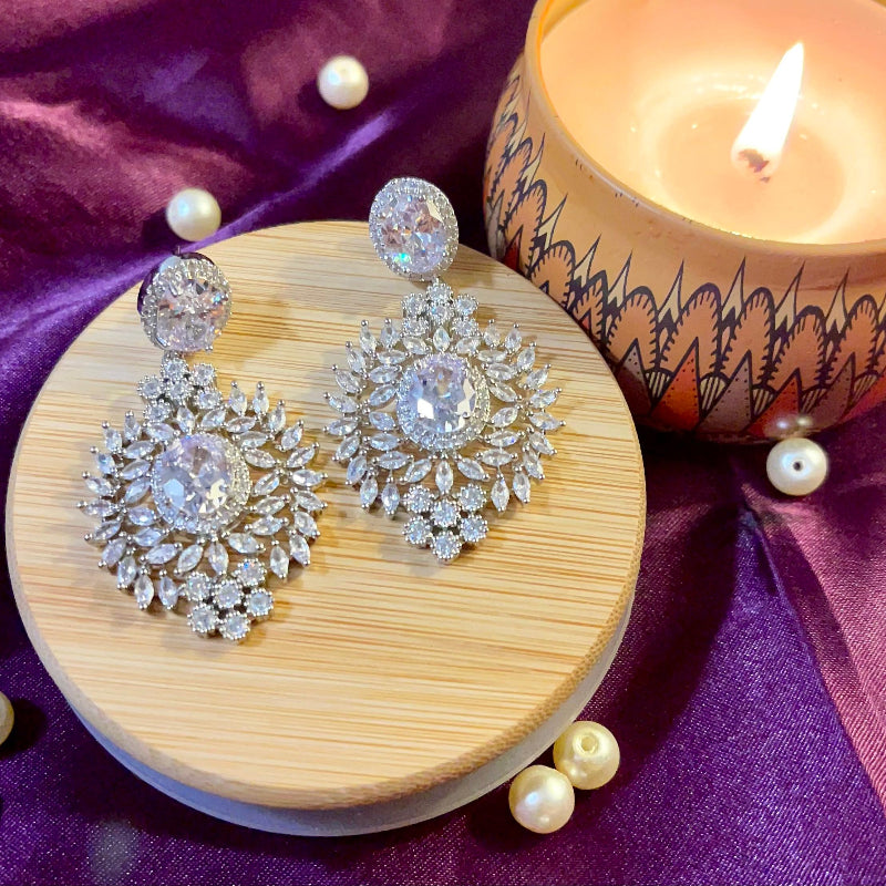 Sparkling Crystal Studded Bridal Earrings - Radiant Elegance | Naseem Fashion Hub