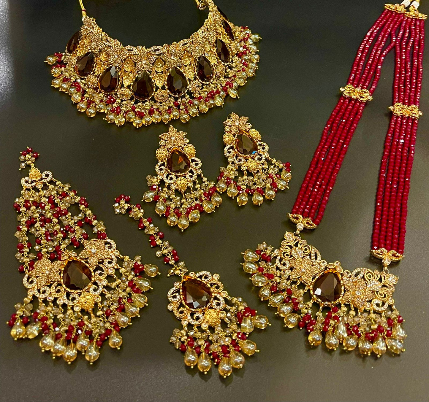 Complete Bridal Set with Doublet Stone - Exquisite Traditional Luxury | Naseem Fashion Hub