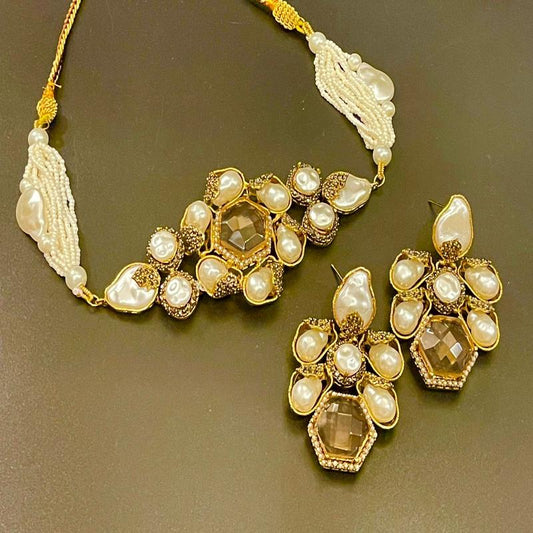 Mother of Pearl Choker Set with Earrings – Naseem Fashion Hub