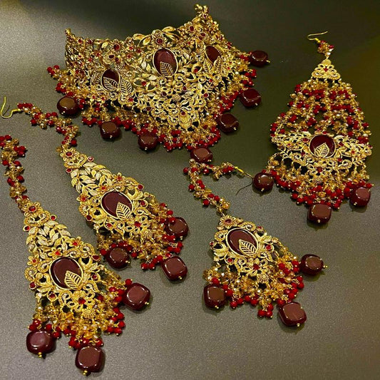 Gold-Plated Red and Golden Bridal Set – Naseem Fashion Hub