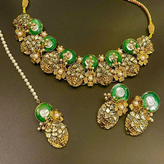 Kundan Necklace Set with Bindya and Earrings