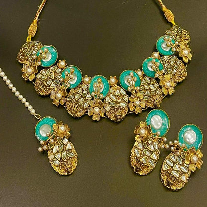 Kundan Necklace Set with Bindya and Earrings