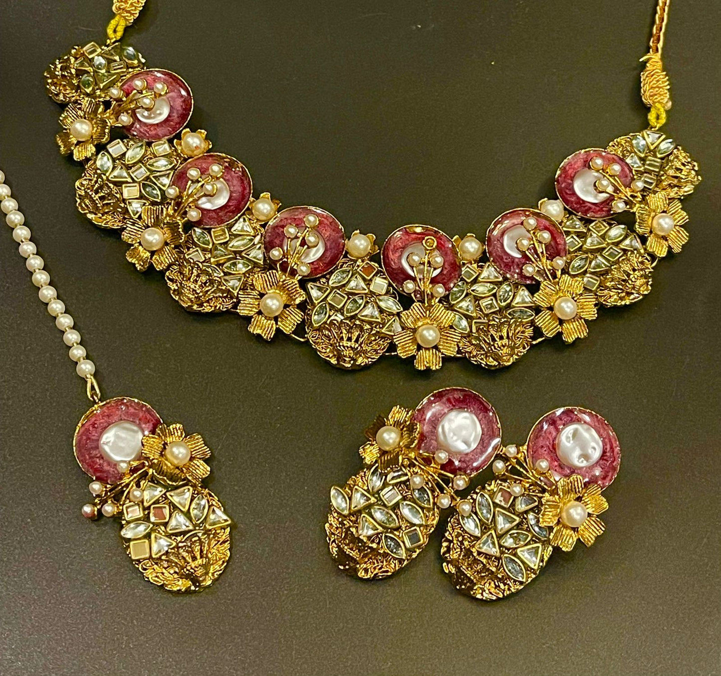 Kundan Necklace Set with Bindya and Earrings