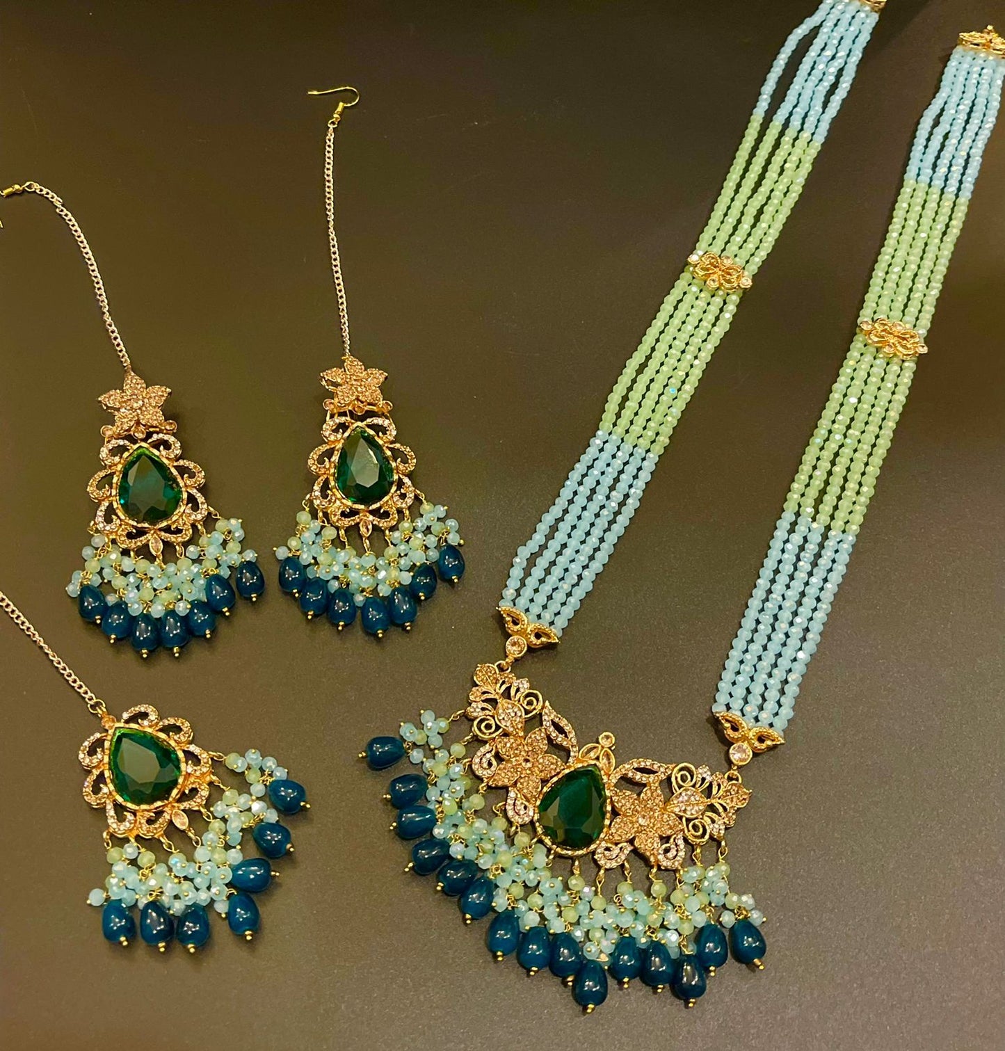 Long Mala with Tikka & Earrings Set - Classic Traditional Beauty | Naseem Fashion Hub