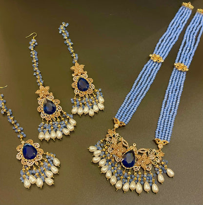 Long Mala with Tikka & Earrings Set - Classic Traditional Beauty | Naseem Fashion Hub