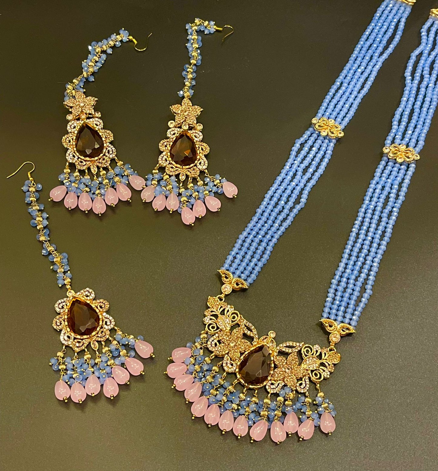 Long Mala with Tikka & Earrings Set - Classic Traditional Beauty | Naseem Fashion Hub