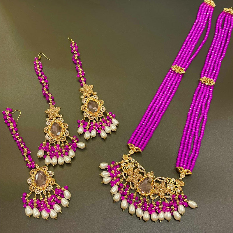 Long Mala with Tikka & Earrings Set - Classic Traditional Beauty | Naseem Fashion Hub