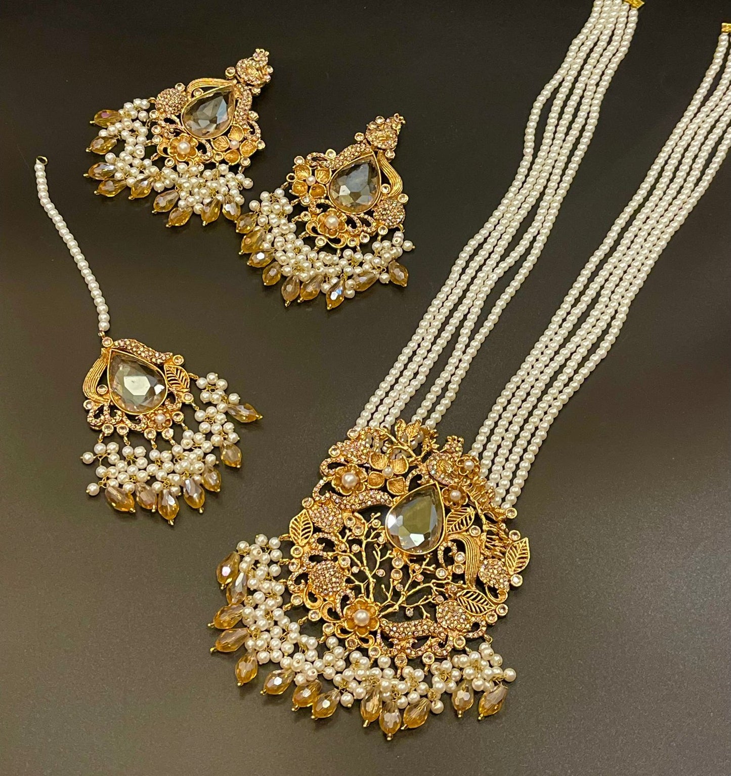 Long Doublet Mala with Tikka & Earrings Set - Traditional Elegance | Naseem Fashion Hub