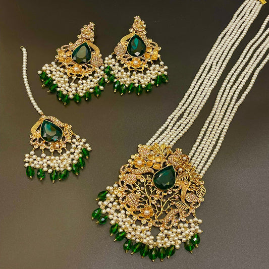 Long Doublet Mala with Tikka & Earrings Set - Traditional Elegance | Naseem Fashion Hub