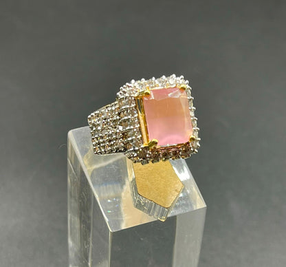 Zircon Gold-Plated Ring with Pink Stone | Naseem Fashion Hub