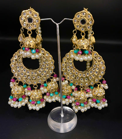 Thappa Kundan Long Jhumki Earrings | Naseem Fashion Hub