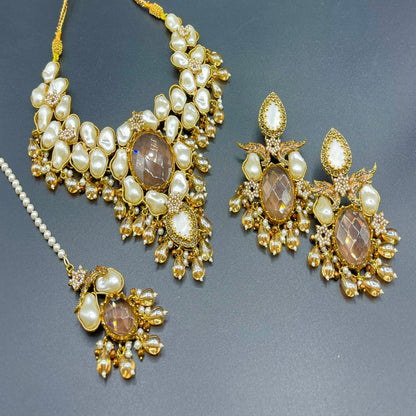 Mother of Pearl Necklace Set with Tikka | Naseem Fashion Hub