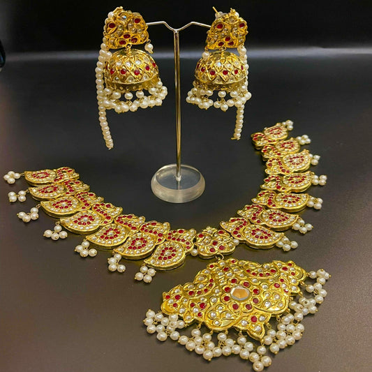 Thappa Kundan Necklace with Jhumki - Graceful Traditional Charm | Naseem Fashion Hub