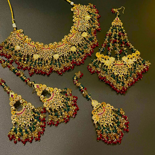 Gold-Plated Jarao Bridal Necklace Set - Elegant Traditional Luxury | Naseem Fashion Hub